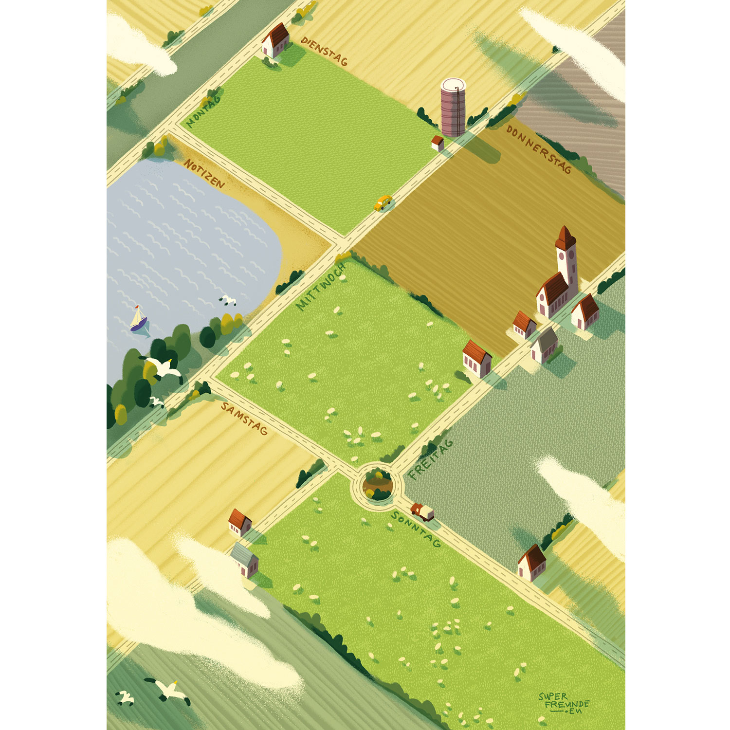 Der Wochenplaner, Felder, Notizblock a5, 50 Blatt