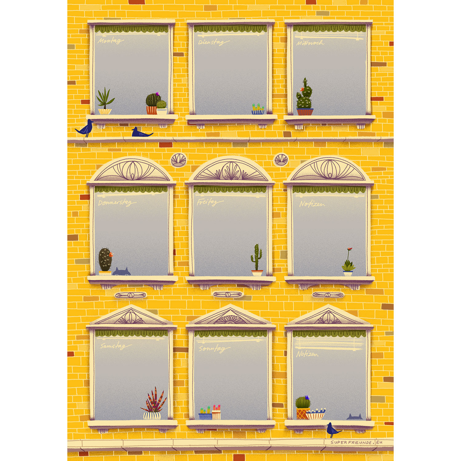 Der Wochenplaner, am Fenster, Notizblock a4, 50 Blatt