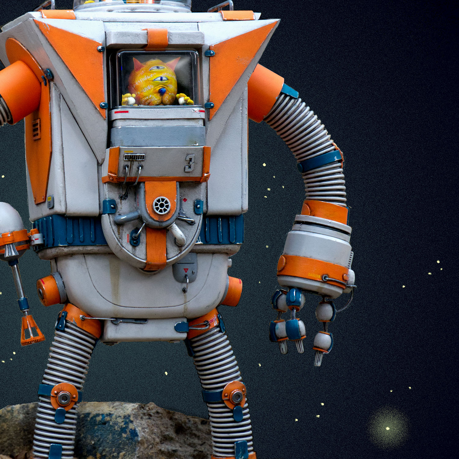 Space Cats and Mighty Super Bot 3000fx  - Go for a Walk, Plakat A3