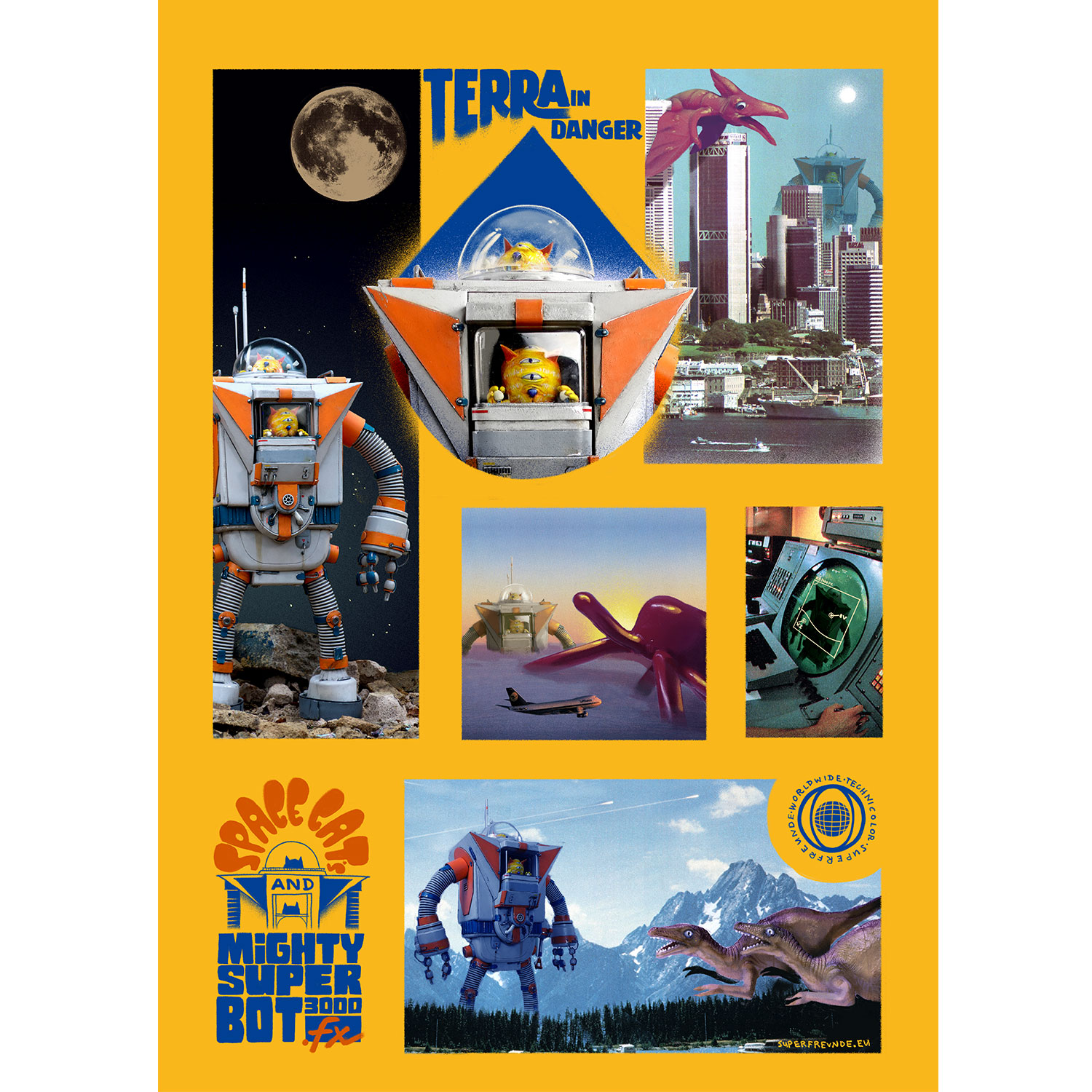 Space Cats and Mighty Super Bot 3000fx - Terra in Danger , Plakat A3