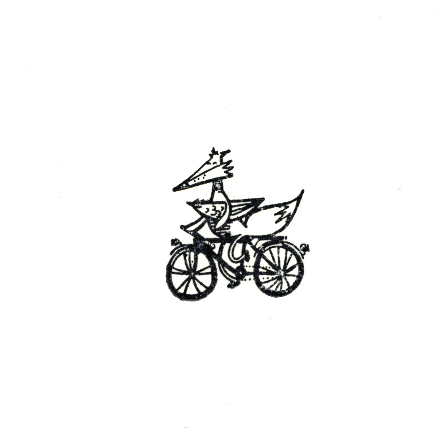 Fuchs auf Fahrrad mit Hünchen/ Einzelstempel /4x4cm